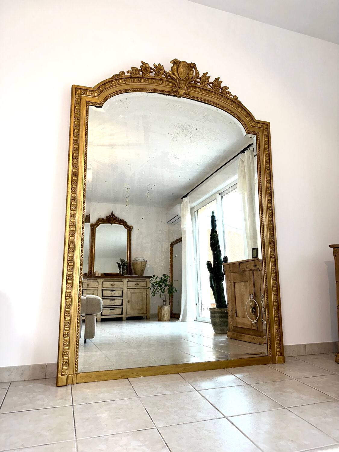 Antique mirror with 19th century pediment