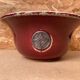 Antique Red Ceramic Salad Bowl Blue Interior + Vintage Kitchen Badge