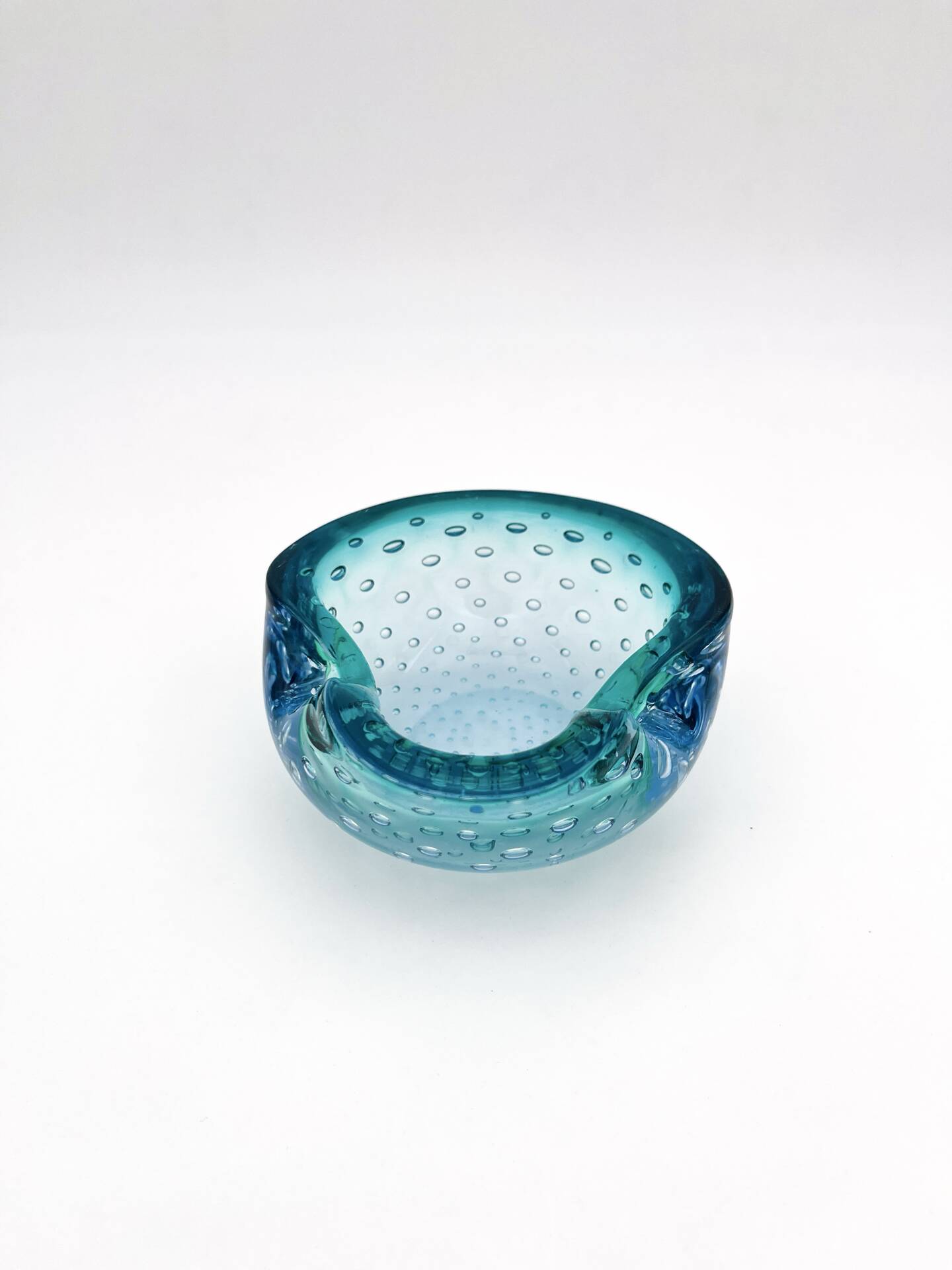 Murano Bullicante Peacock Blue Vide-Poche Vintage 60s 70s Art Glass