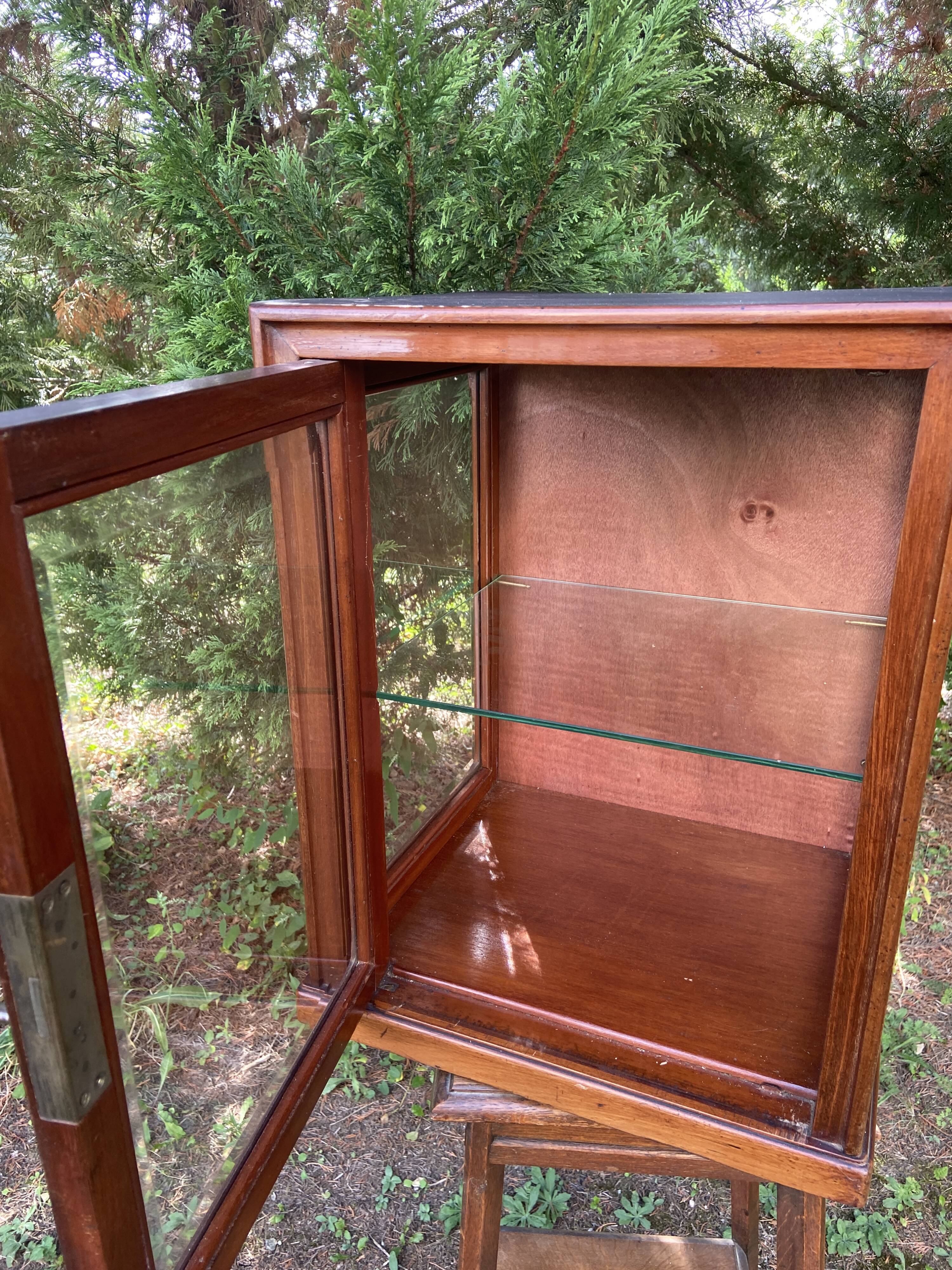 Small 1930s mahogany display cabinet, art deco apothecary cabinet