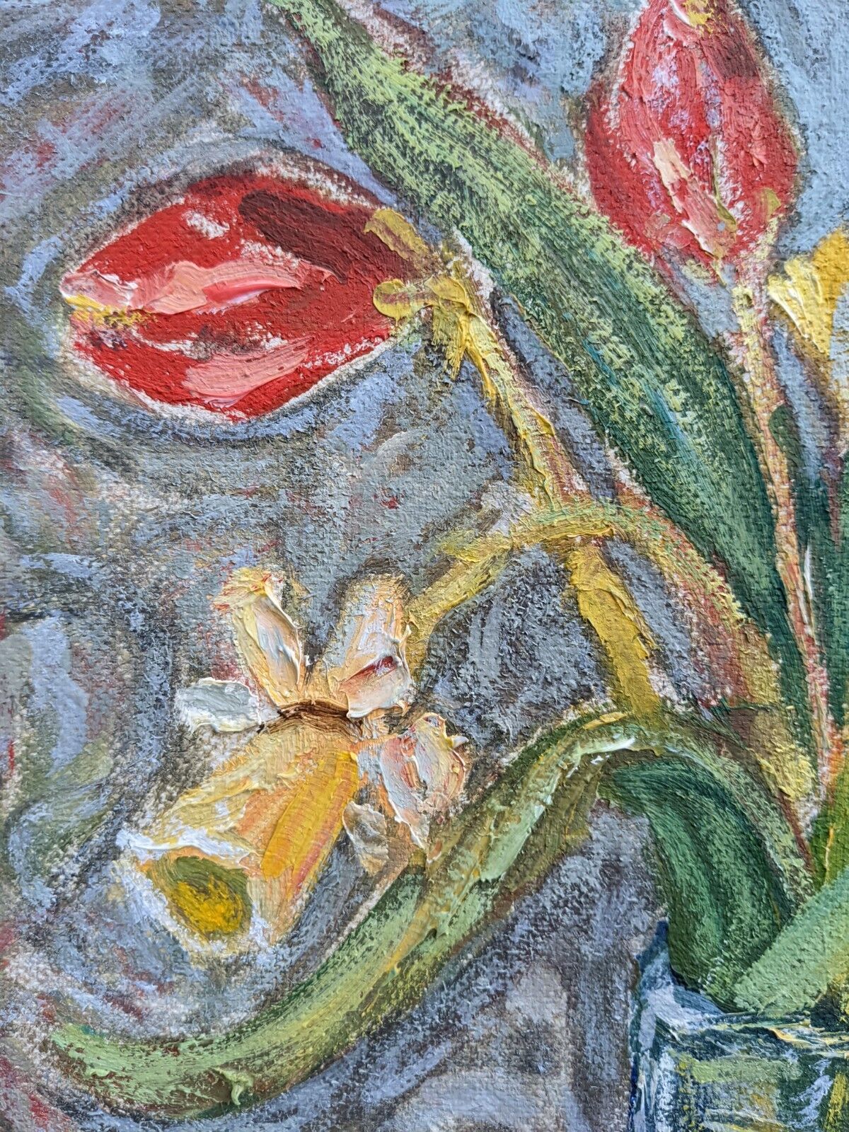 Mid-Century Modern "Still Life with Tulips" Swedish Vintage Expressionist Still Life Oil Painting, F