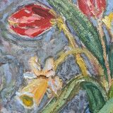 Mid-Century Modern "Still Life with Tulips" Swedish Vintage Expressionist Still Life Oil Painting, F