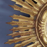 Sun mirror gilded with gold leaf Vintage 50s 42cm