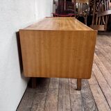 Enfilade vintage hifi tv cabinet in light wood compass feet 1950