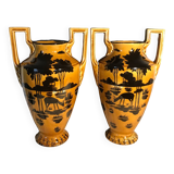 Pair of Orchies Art Deco Vases with silhouette style Fawn decoration