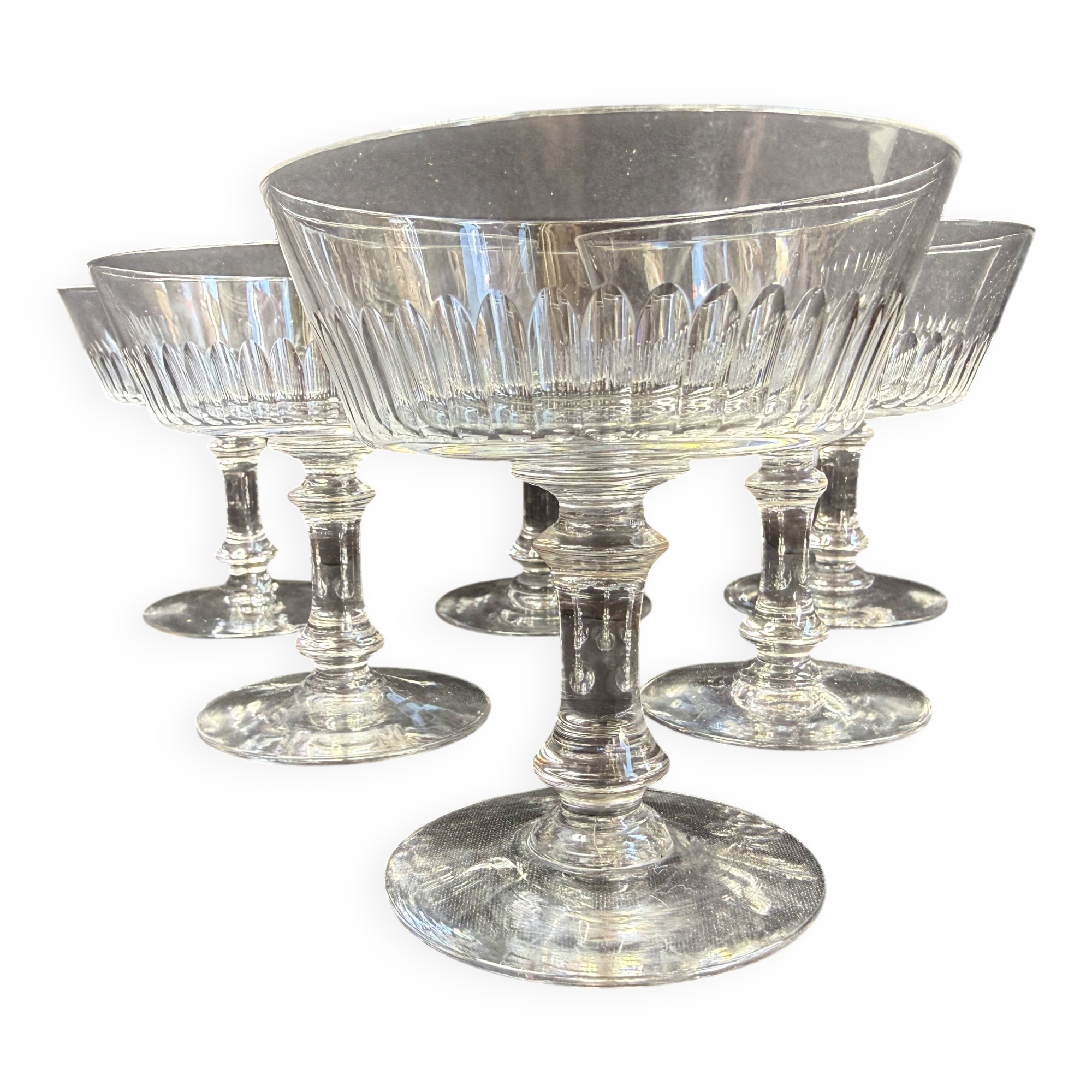 6 Baccarat coupes with small hollow stems