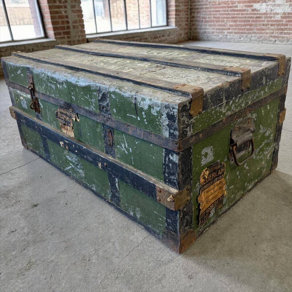 Vintage. XL green metal industrial suitcase / trunk.