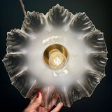 Vintage lace glass pendant lampshade, half white, half transparent