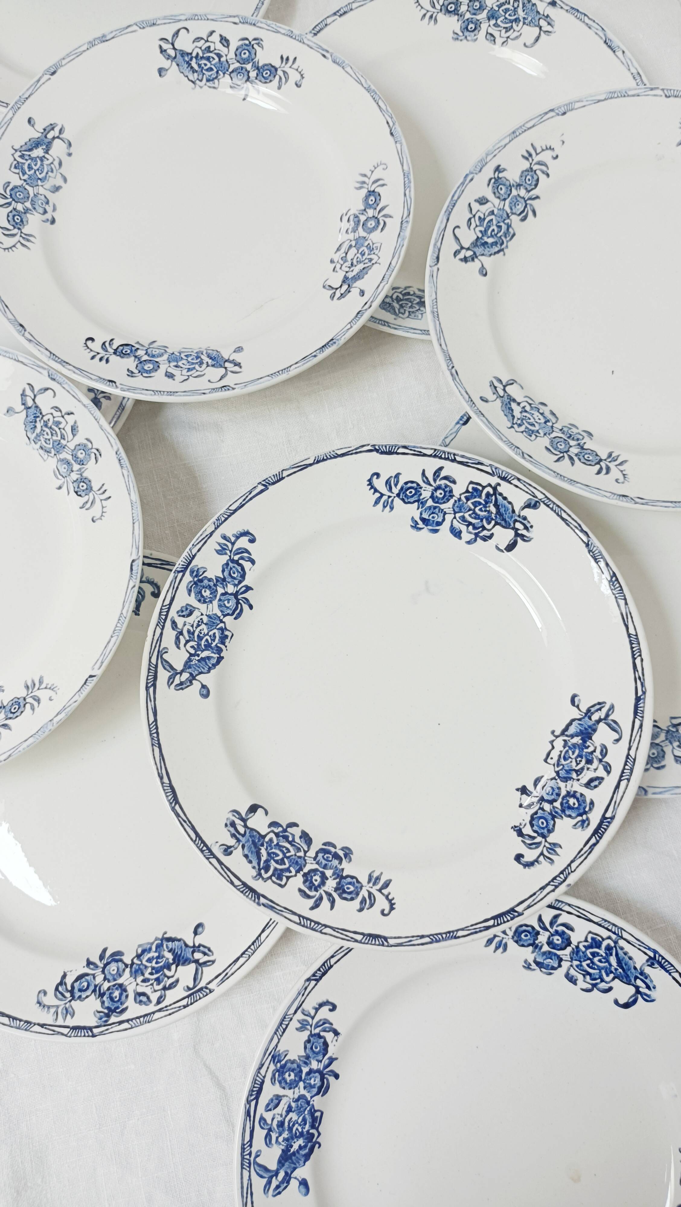 Set of 10 dessert plates, Saint-Amand, iron land, blue flowers