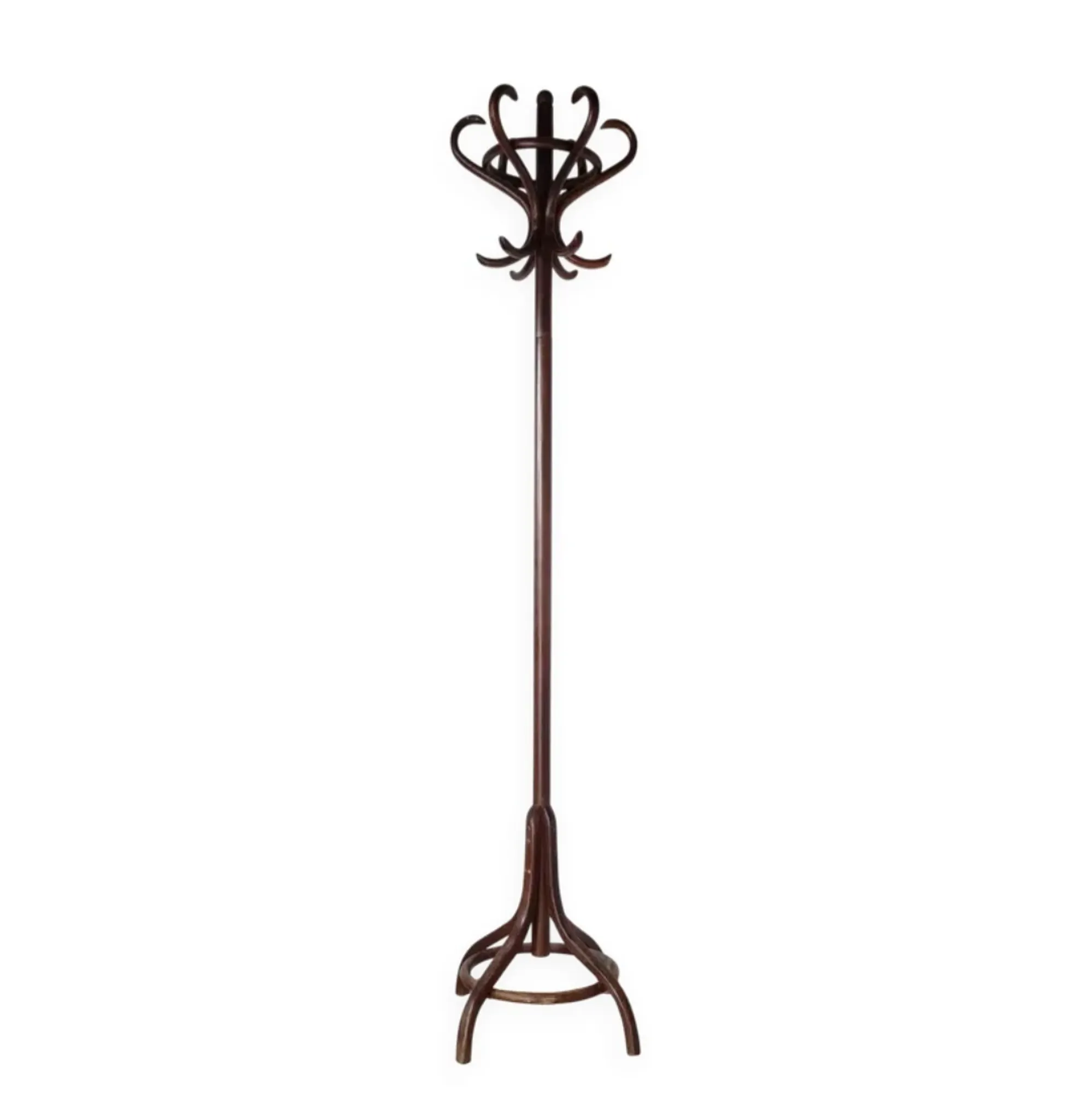 Antique curved wooden coat rack in the Thonet style, 1875.