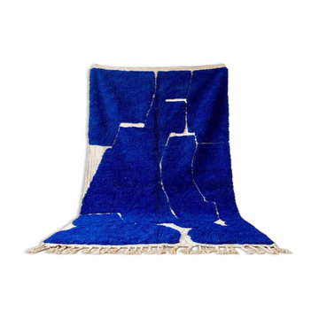 Tapis en laine pure fait main traditionnelle a motifs bleu 150/250 cm