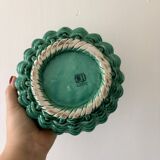 Vintage green earthenware plate/basket with fruit decorations.