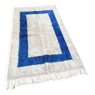 Tapis en laine naturelle bleue et blanche