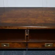 Vintage Military Campaign Coffee Table in Brass and Hardwood with Drawers