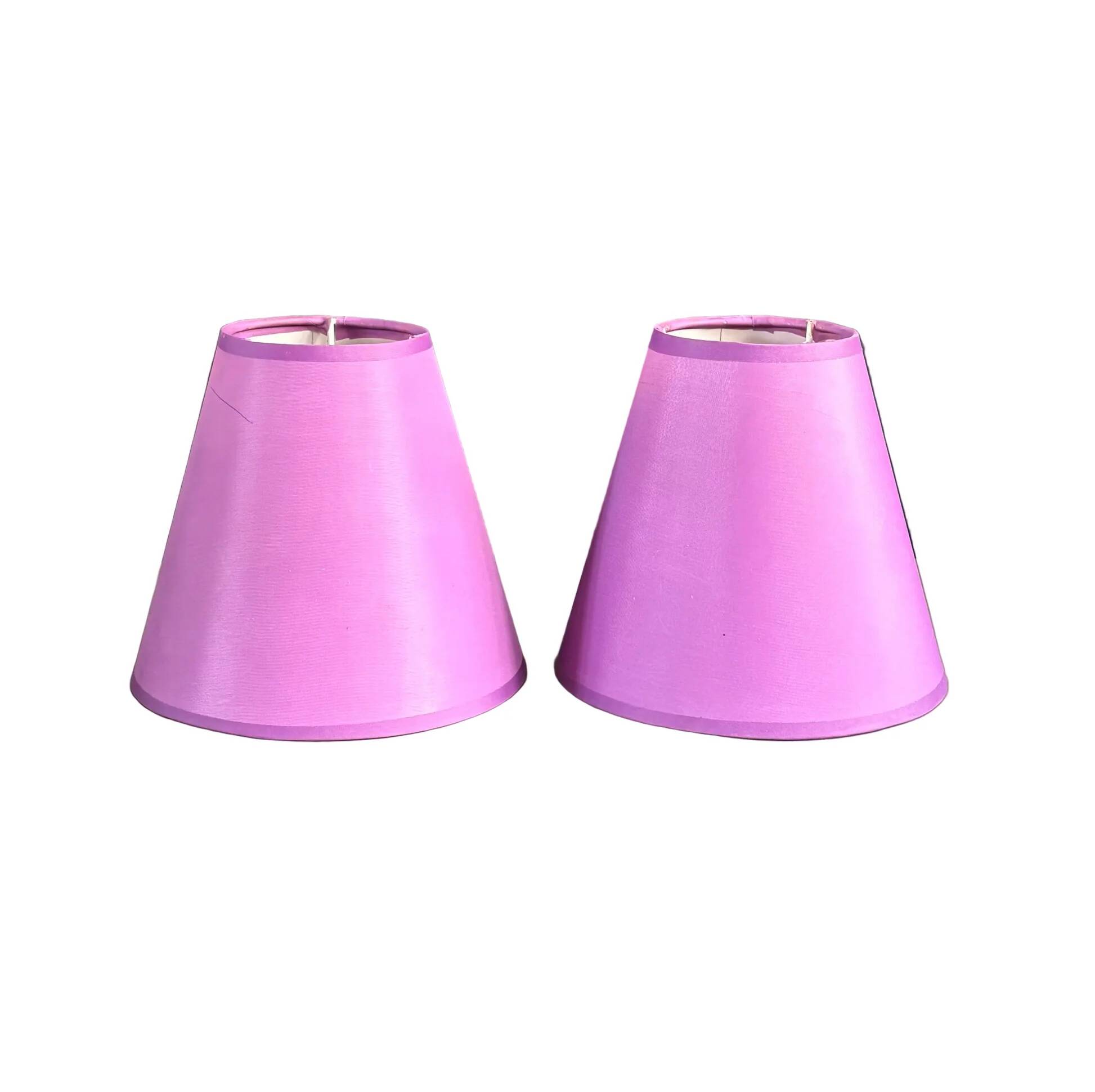 Pair of lilac satin lampshades