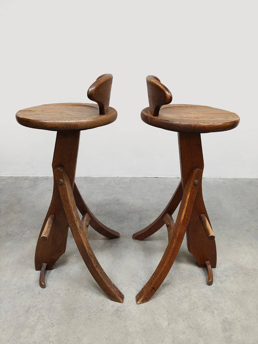 Vintage brutalist wooden bar stools