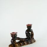 pair of double ceramic candlesticks, Brown & Pink, 1970