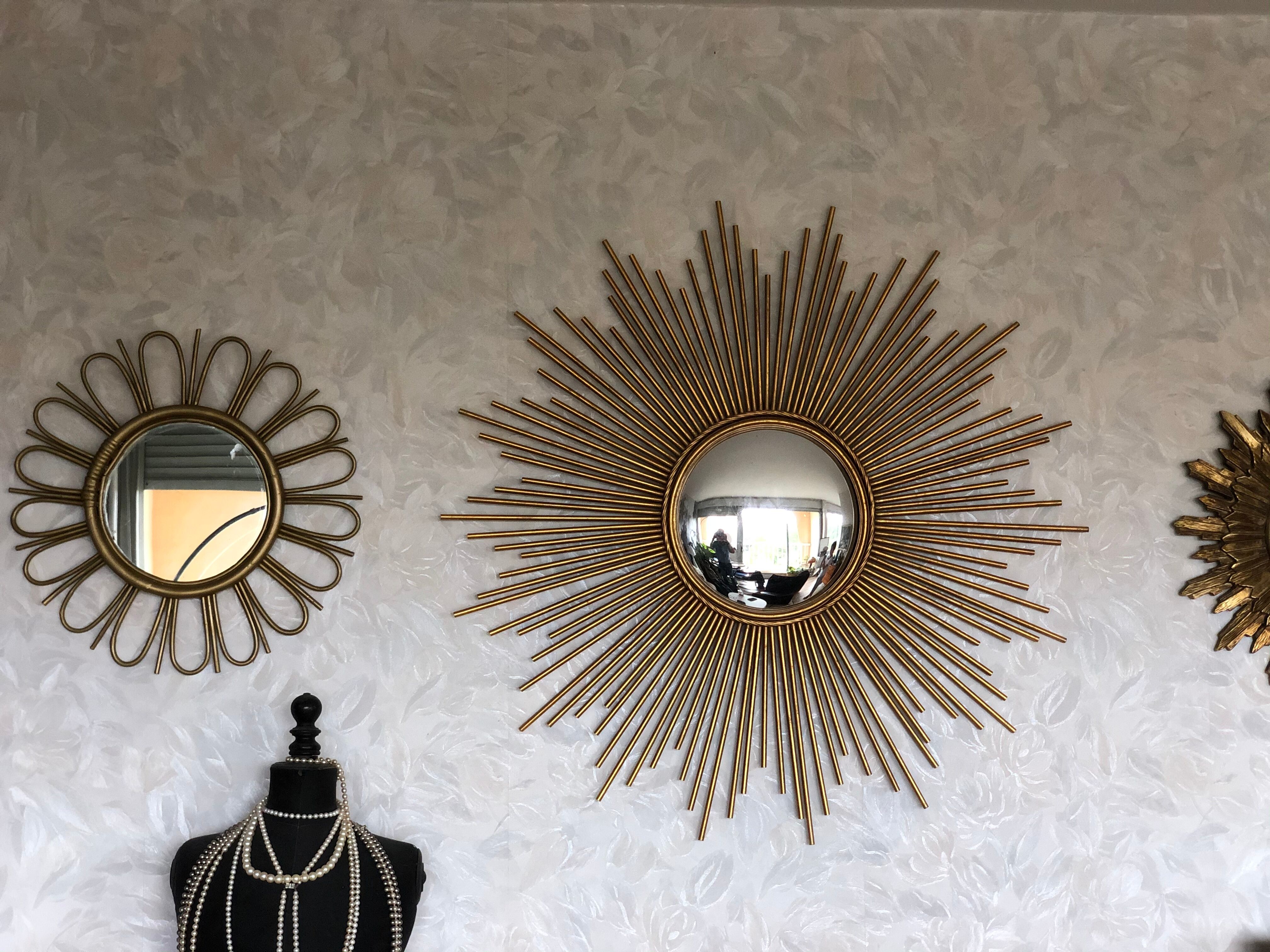 Golden rattan sun mirror 50cm
