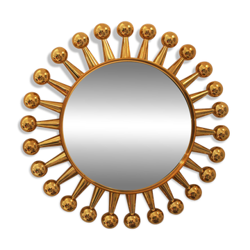 Jack Wall Round Mirror by Jonathan Adler, Polished Brass, 60cm Starburst