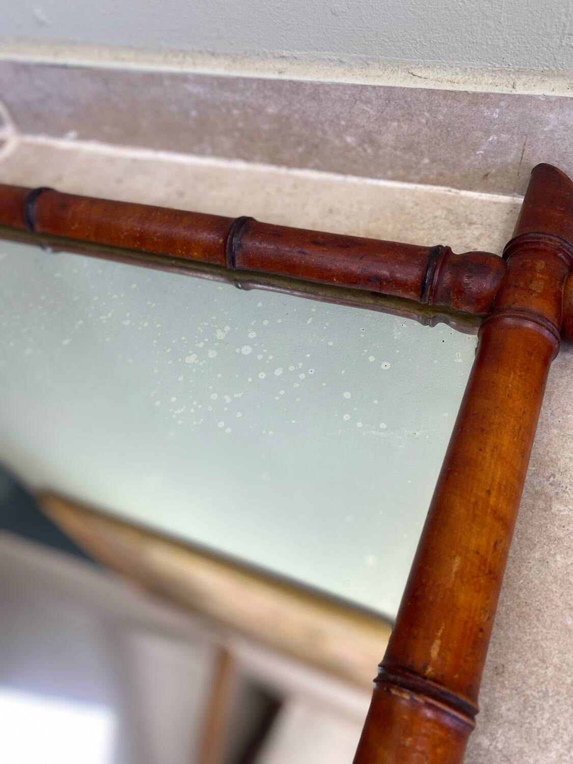 Antique turned wooden mirror