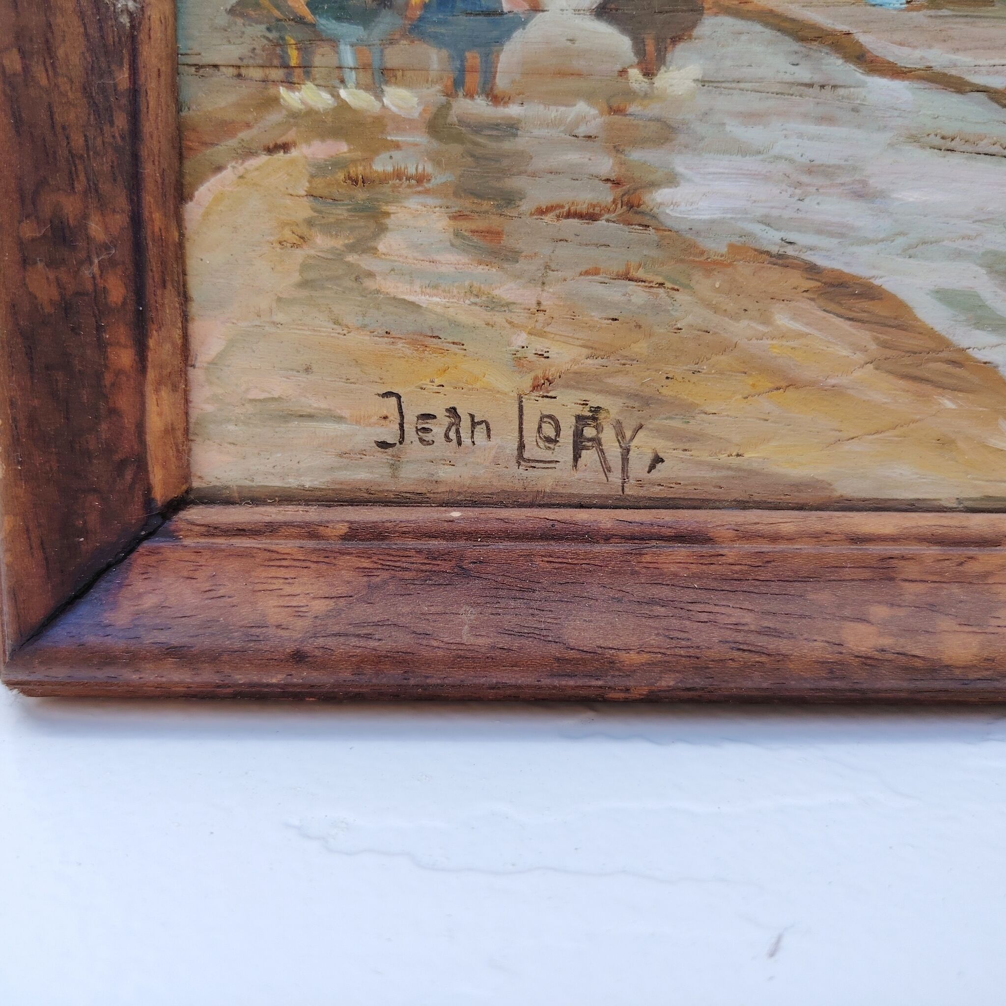 Gouache on panel, return from fishing, Jean Lory