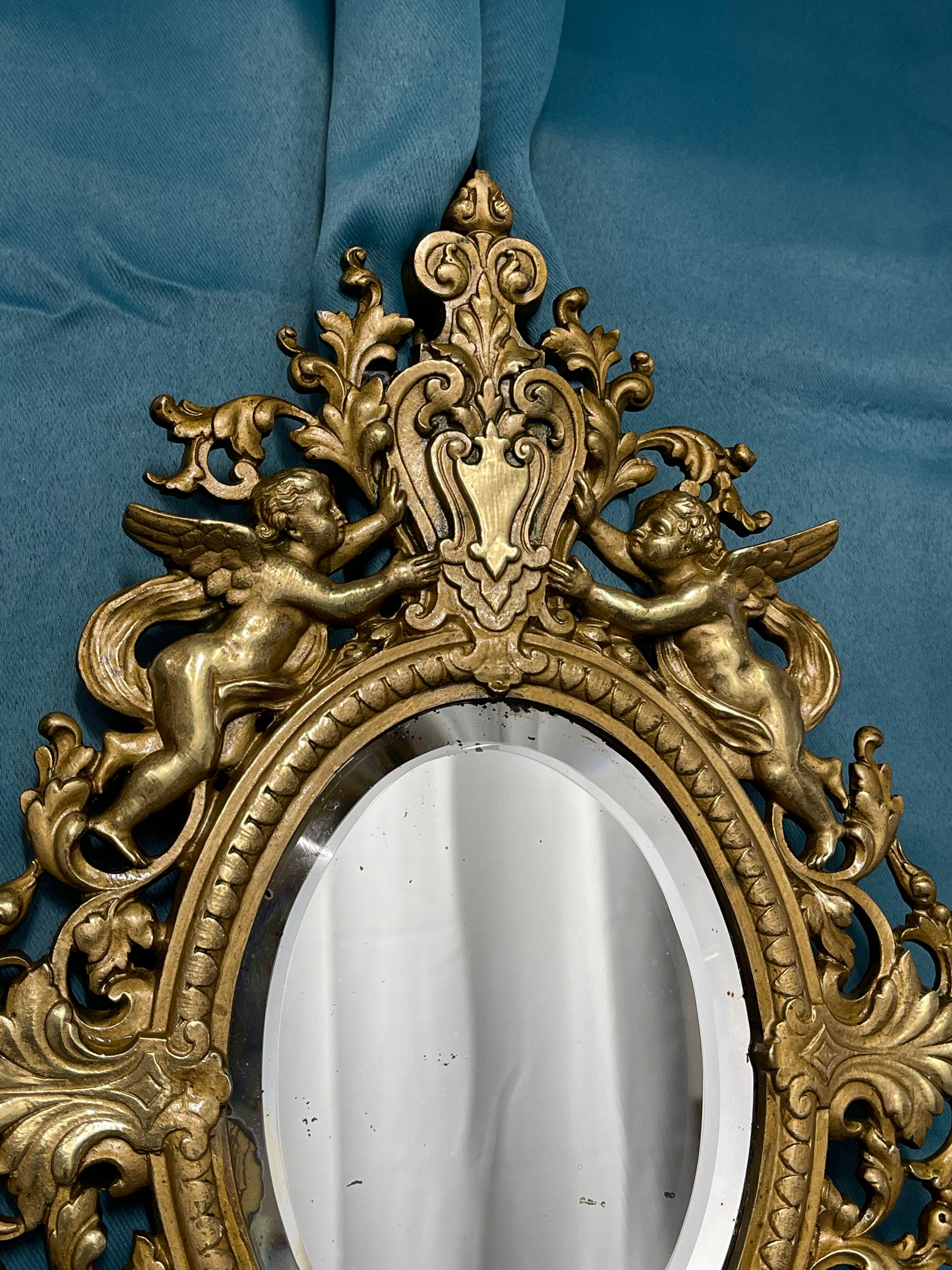 Bronze mirror napoleon III H39x23 decoration with putti and mascaron