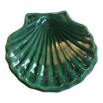 Green glazed ceramic scallop shell dish marked III