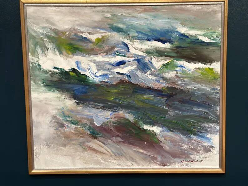 Large Original Swedish Oil on Canvas – “Abstract Composition” by Johny Colebring – 1978 – Signed – Vintage & Framed – 83×73 cm