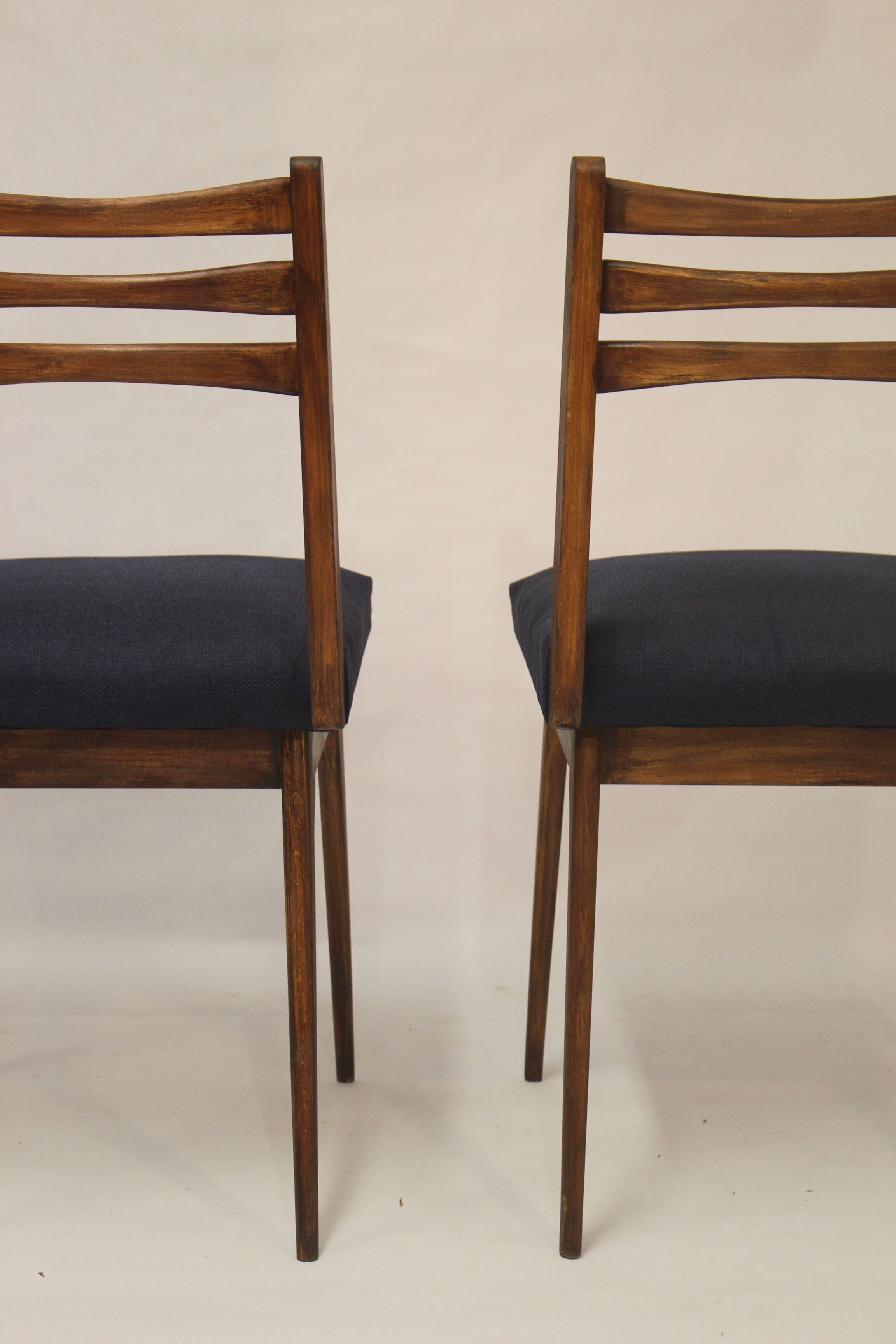 Pair of Scandinavian chairs seated night blue fabric restored, year 60.