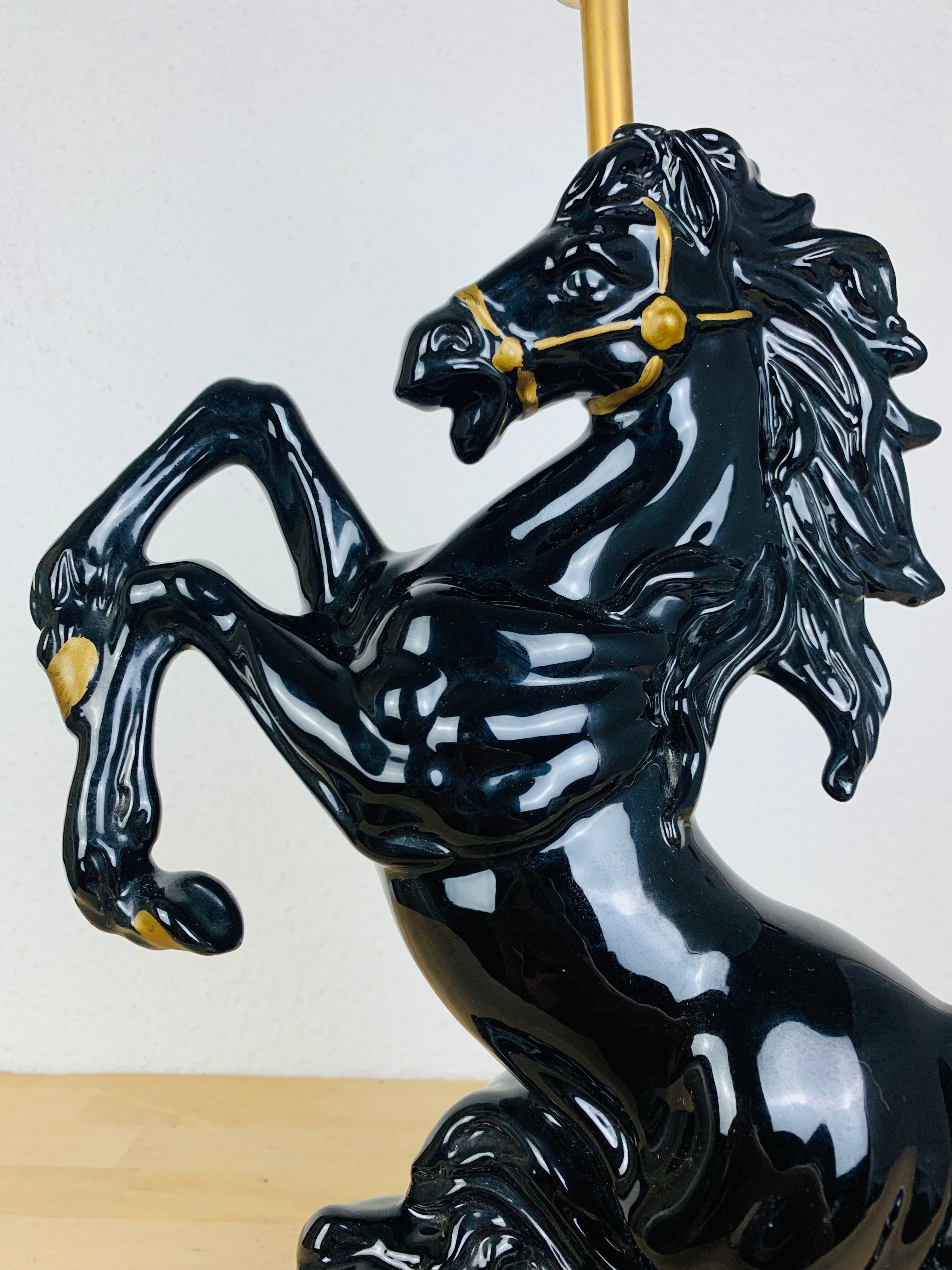 Black and gold ceramic horse lamp foot