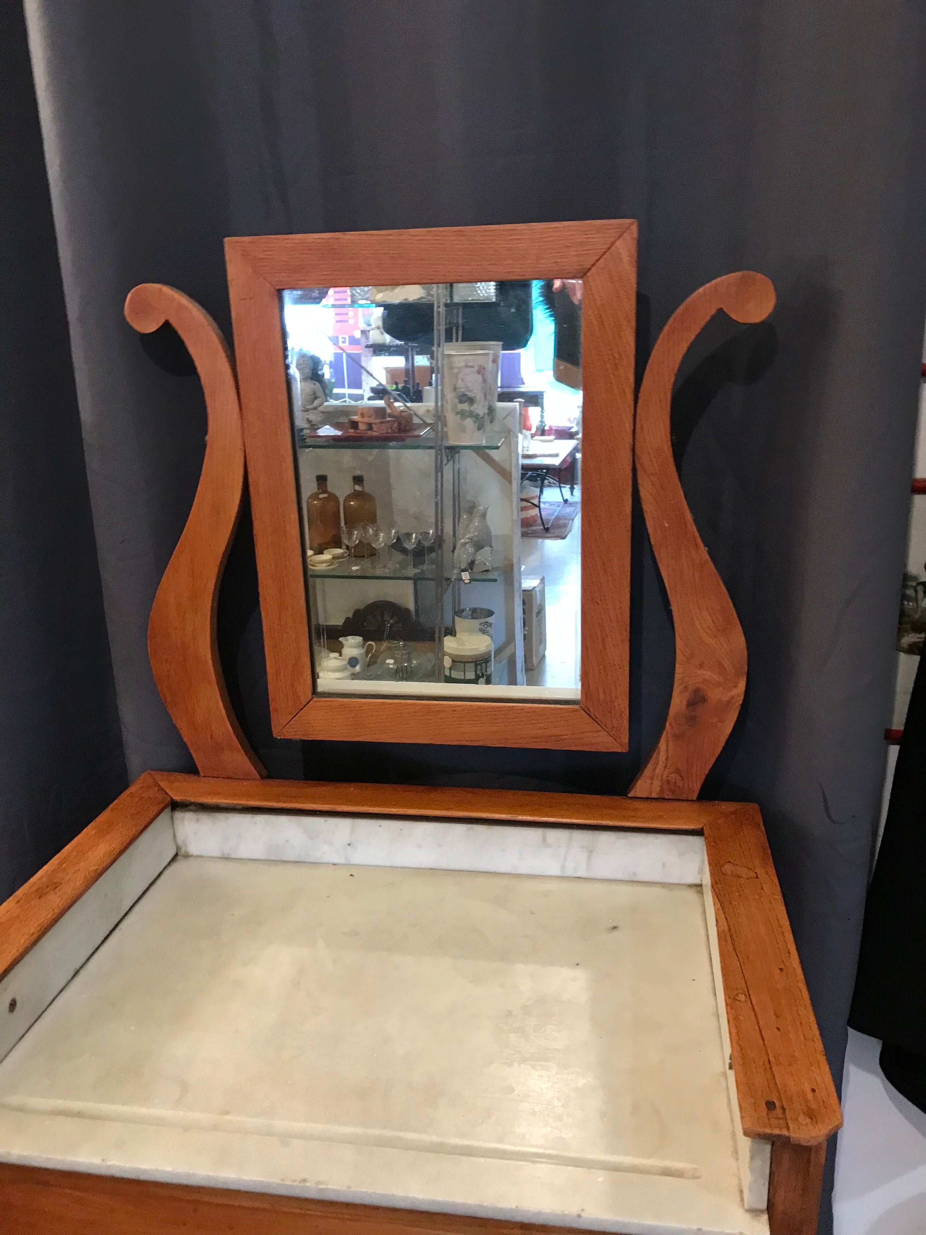 1900 period dressing table pitchpin with marble and mirror