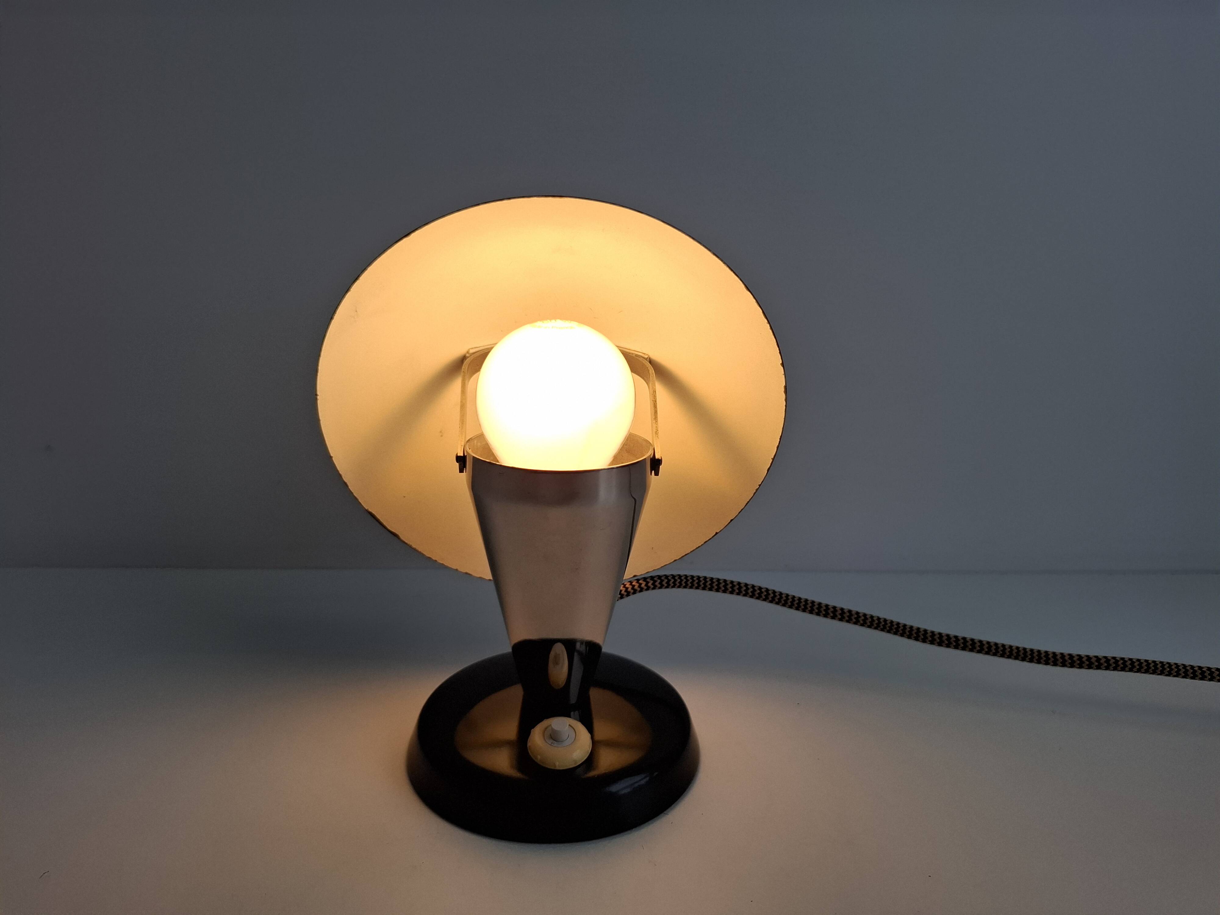 Bauhaus Mushroom Table Lamp with Adjustable Shade, Czechoslovakia, 1930s