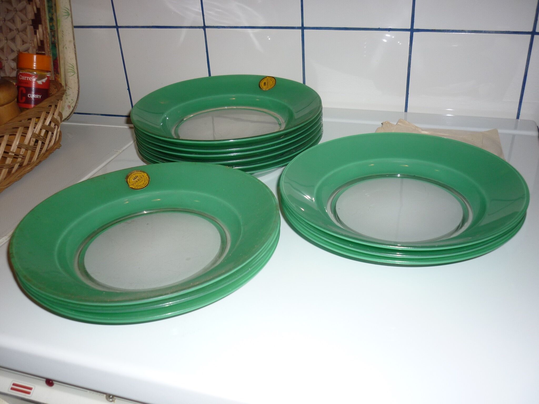 Set of 6 Duralex green hollow plates