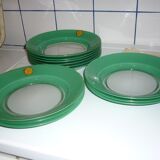 Set of 6 Duralex green hollow plates