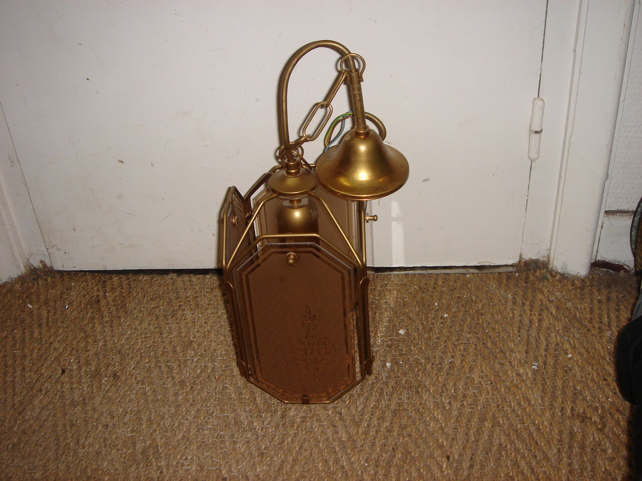 Suspension from 1970 smoked glass & brass