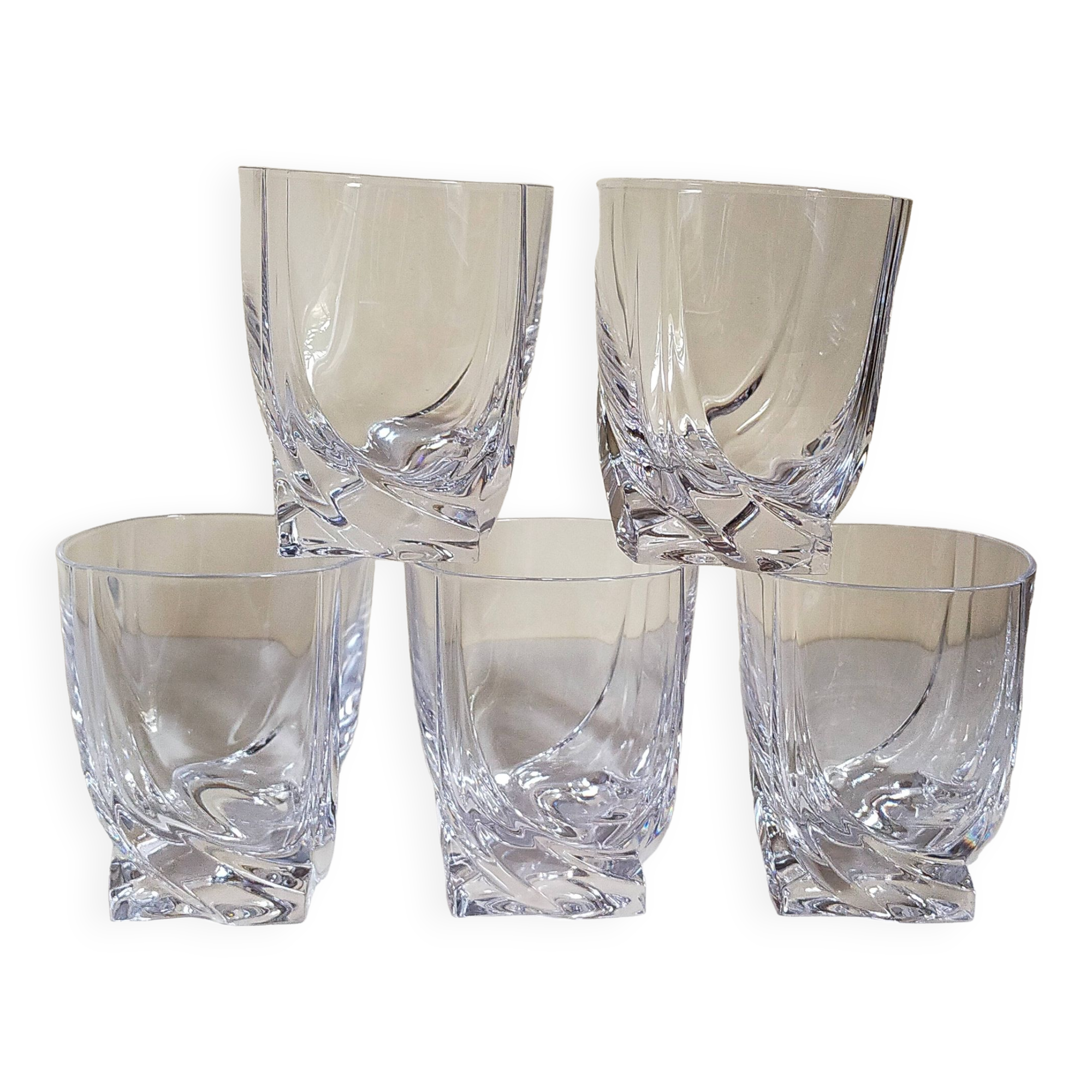 Five vintage crystal whiskey glasses