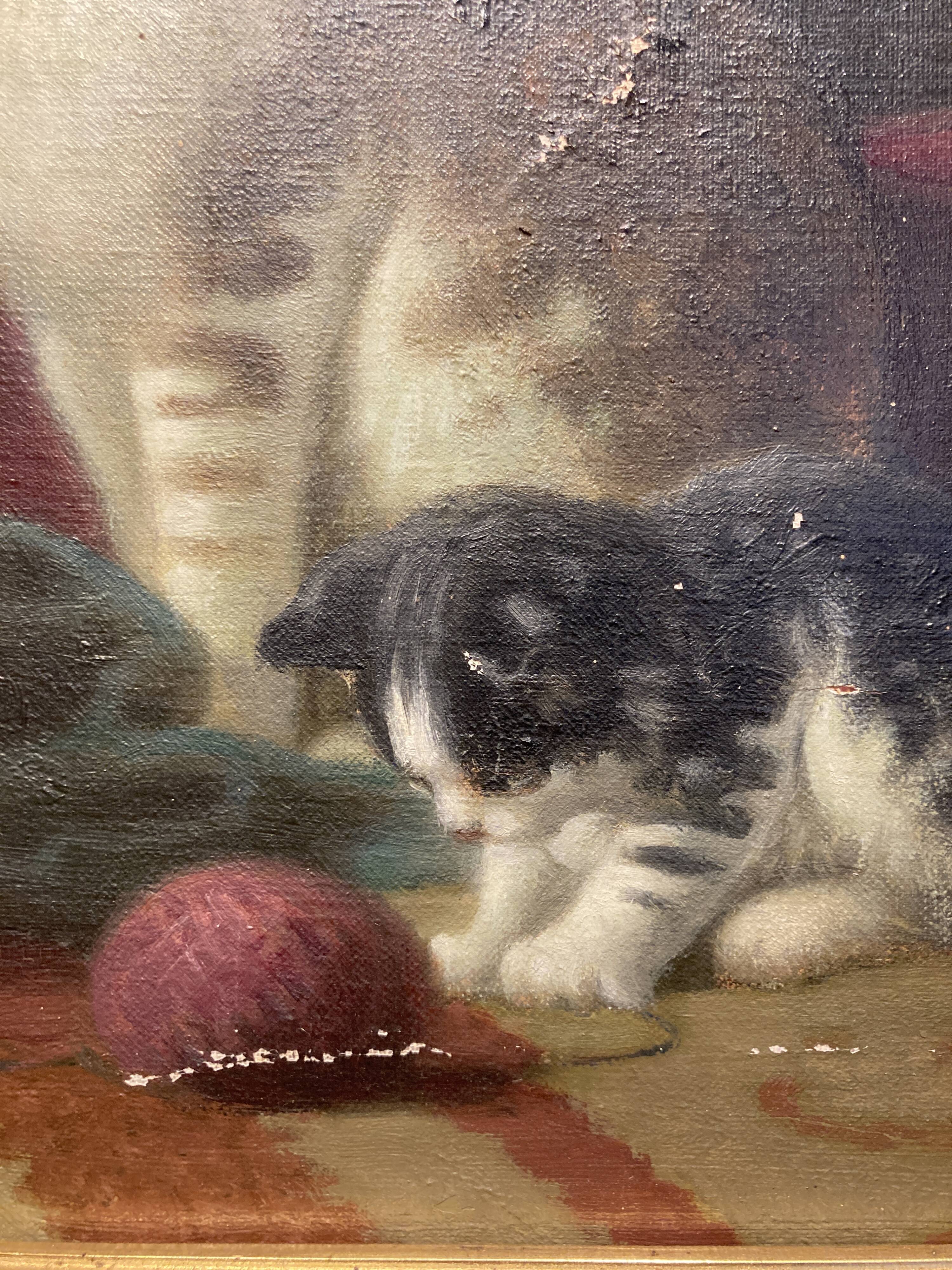 Oil on canvas depicting cats