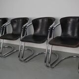 Set of four brown leather dining chairs, Willy Rizzo, 1970