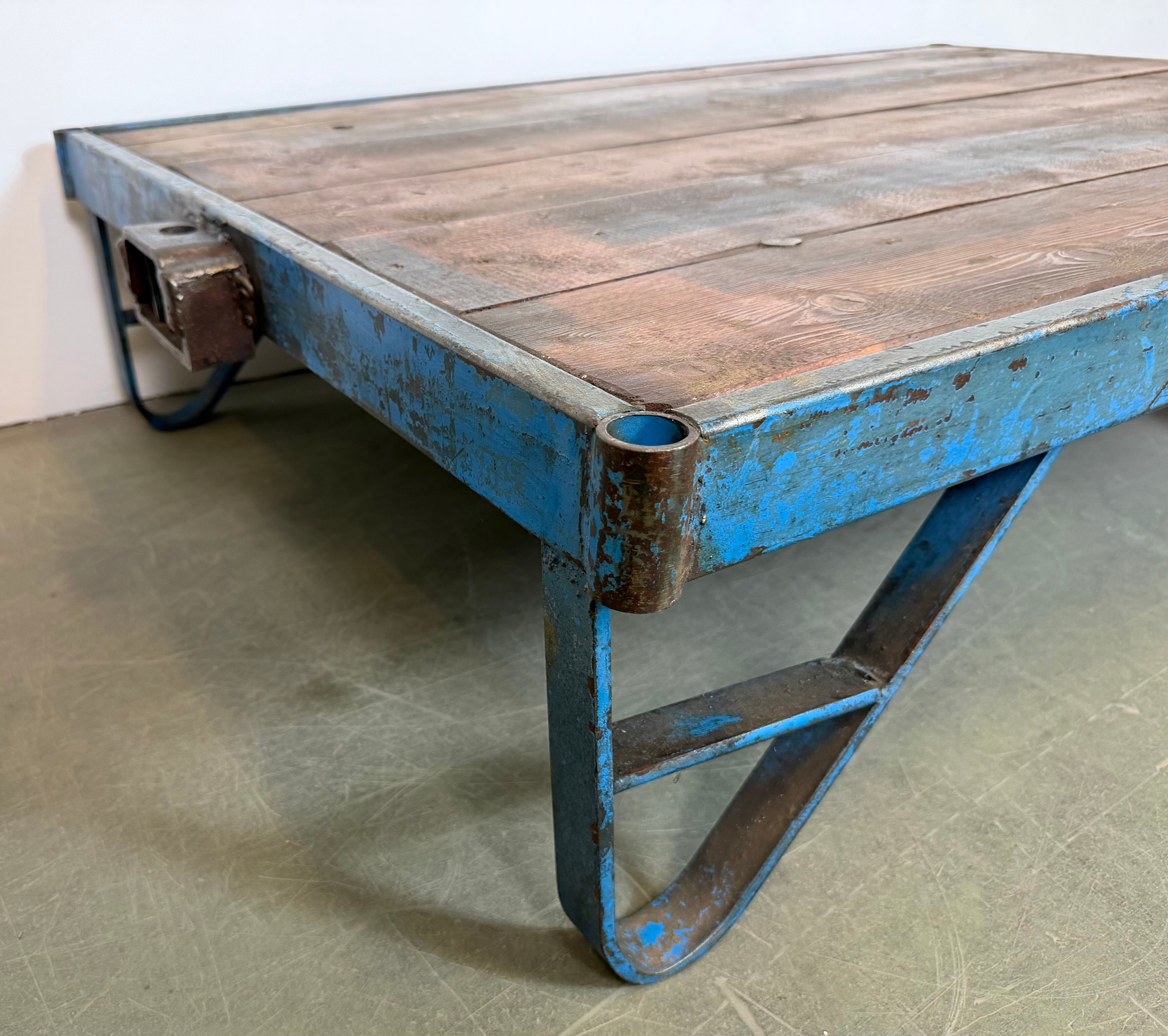 Large Blue Industrial Coffee Table Cart, 1960s