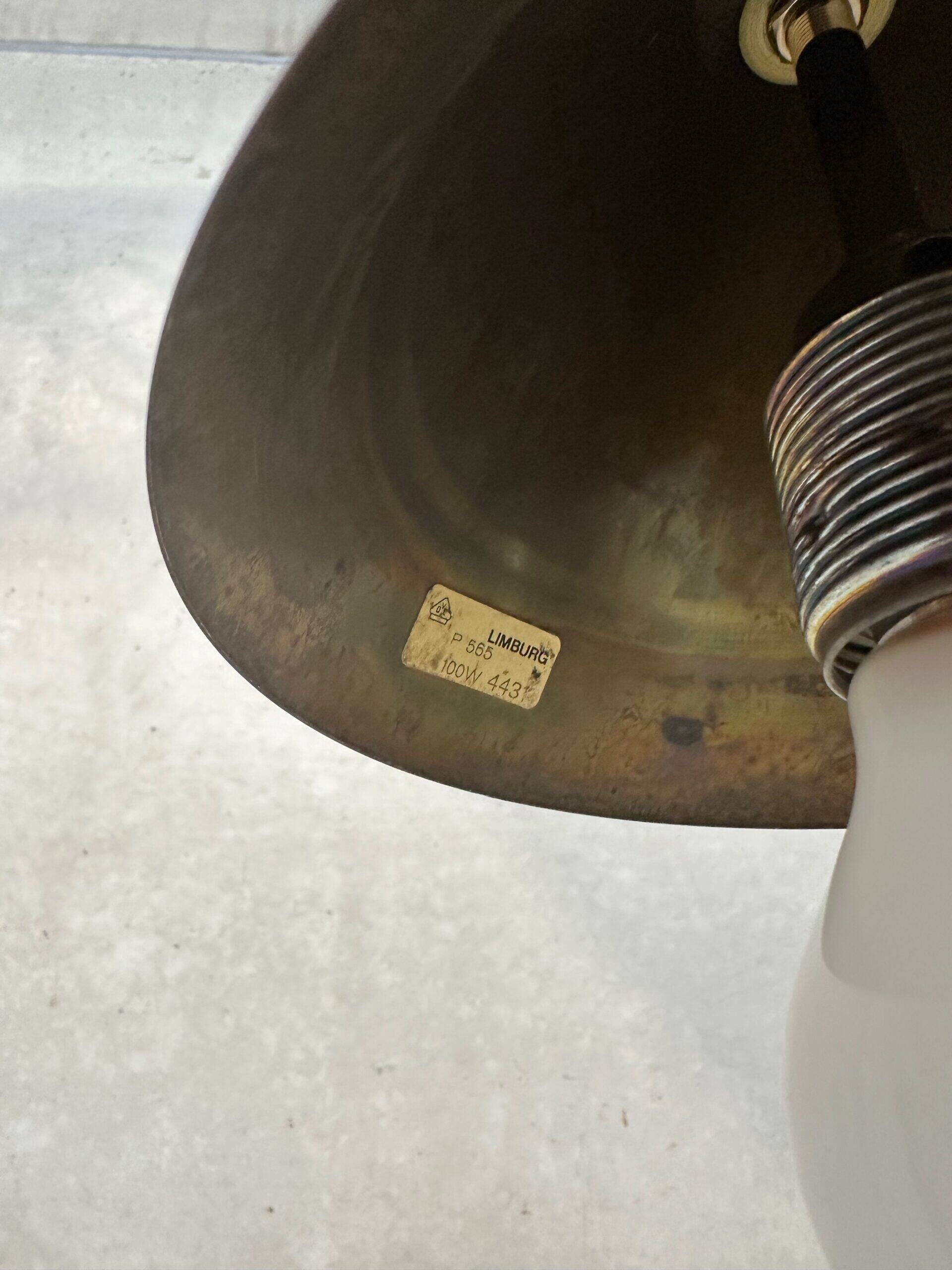 Vintage Glashütte Limburg pendant lamp – opaline and brass