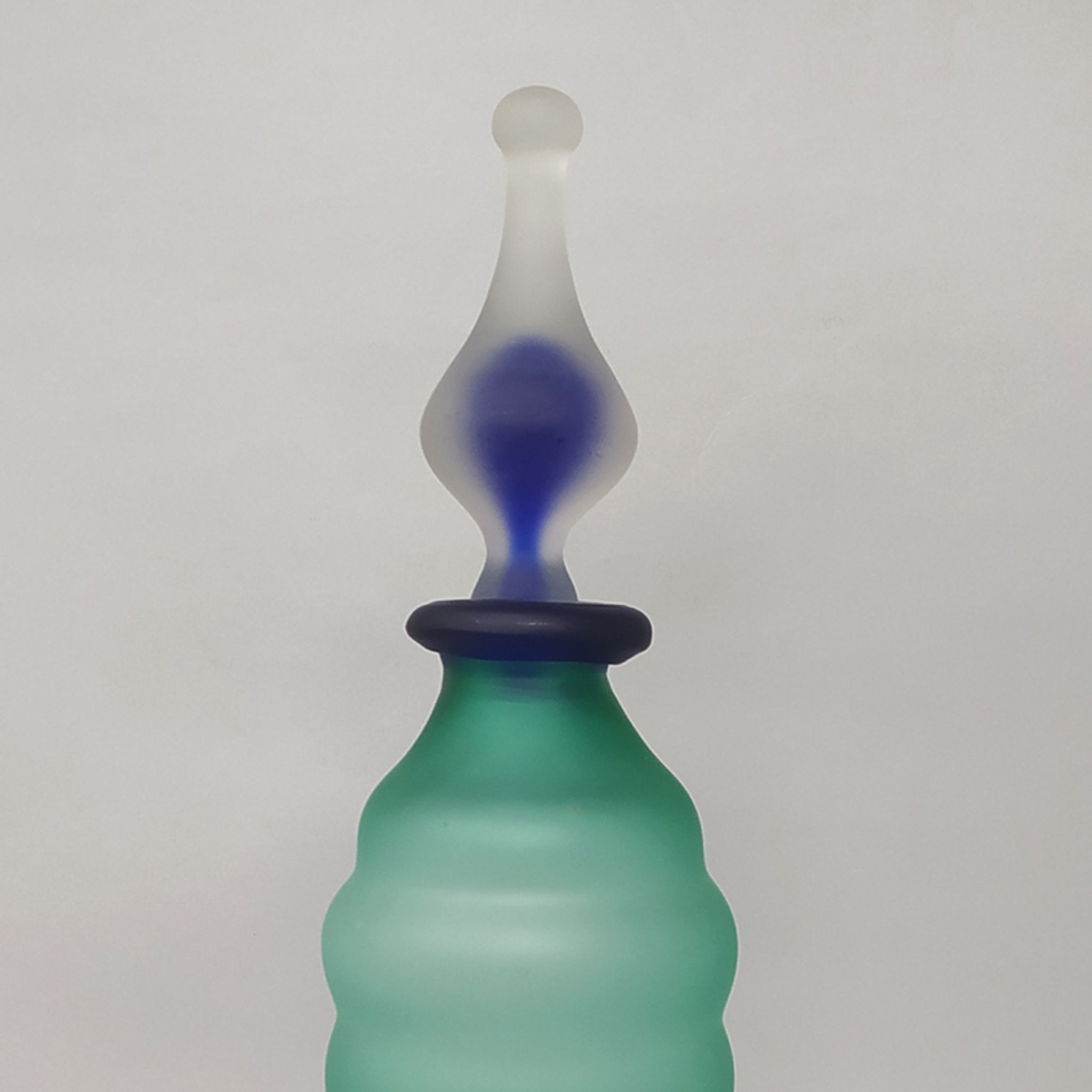 1970s Astonishing Green and Blue Bottle in Murano Glass By Michielotto