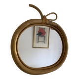 Vintage 1970s apple rattan wicker fruit mirror - 35 x 32 cm