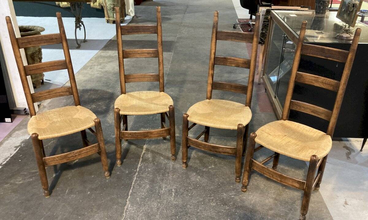 4 modernist straw chairs