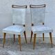 Pair of vintage 1960s compass-legged chairs in wood and white imitation leather