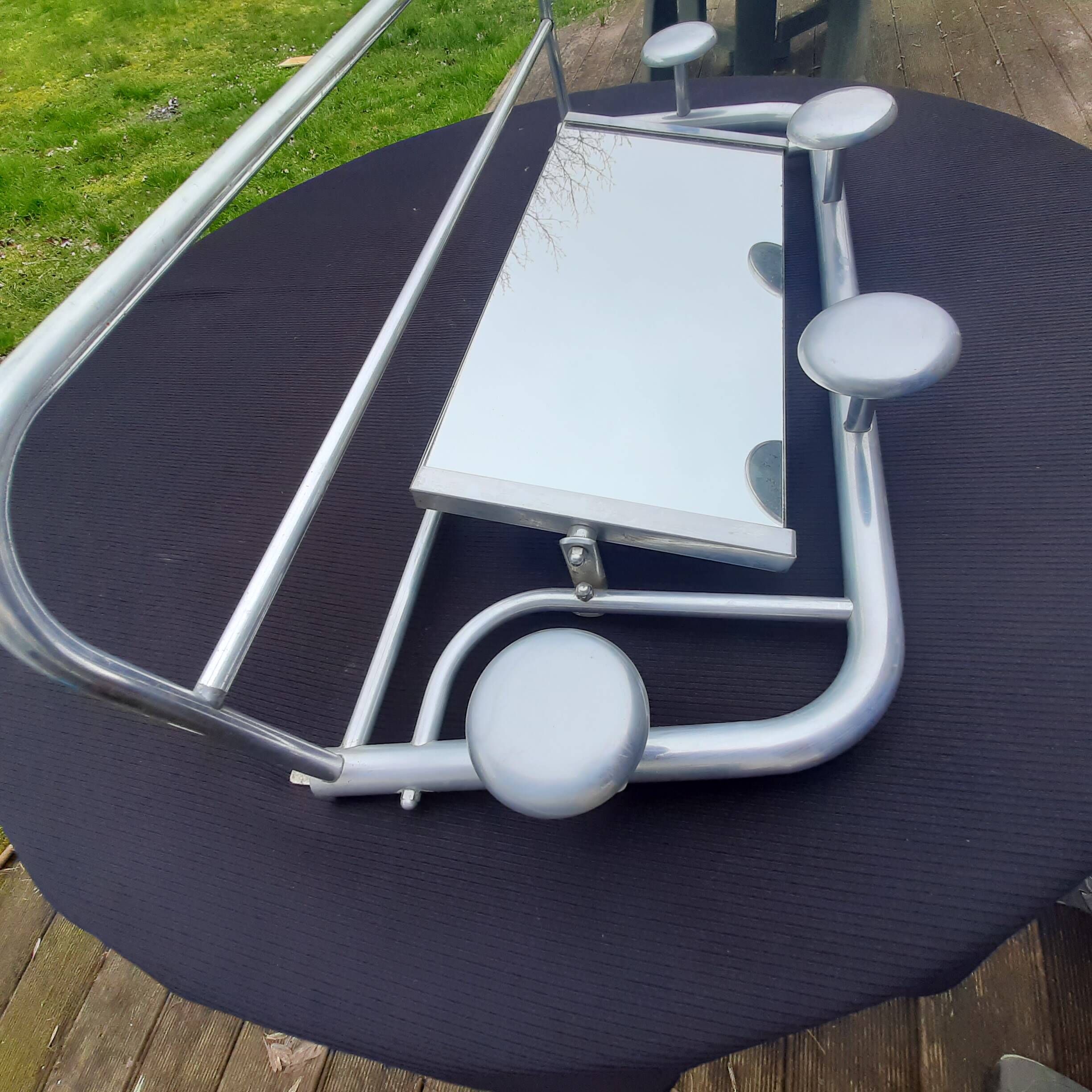 Vintage aluminum swivel mirror wall coat rack