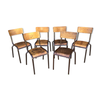 Lot de 6 chaises d'école industrielle école vintage