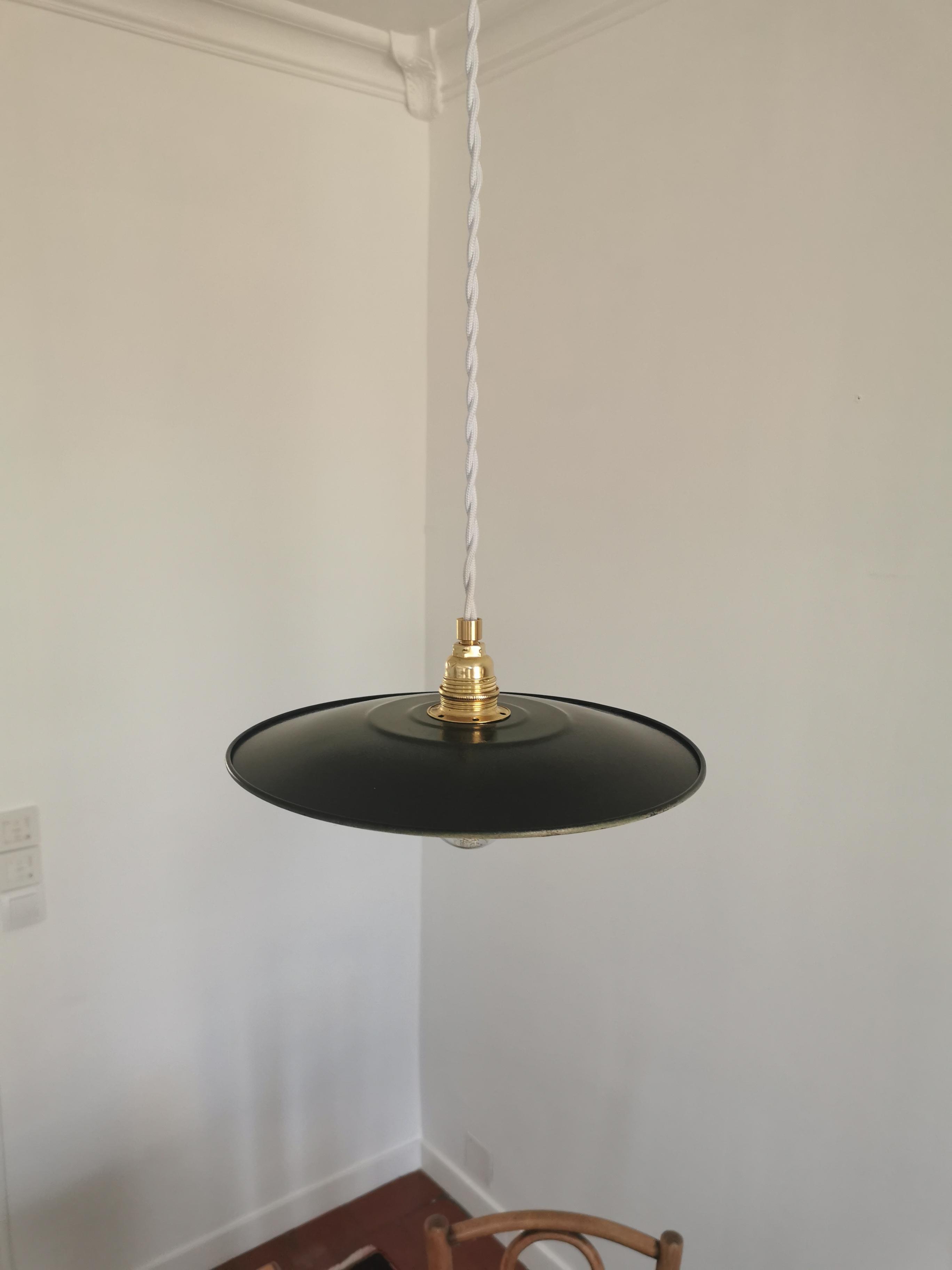 Suspension flat enamelled sheet black old, industrial, year 50