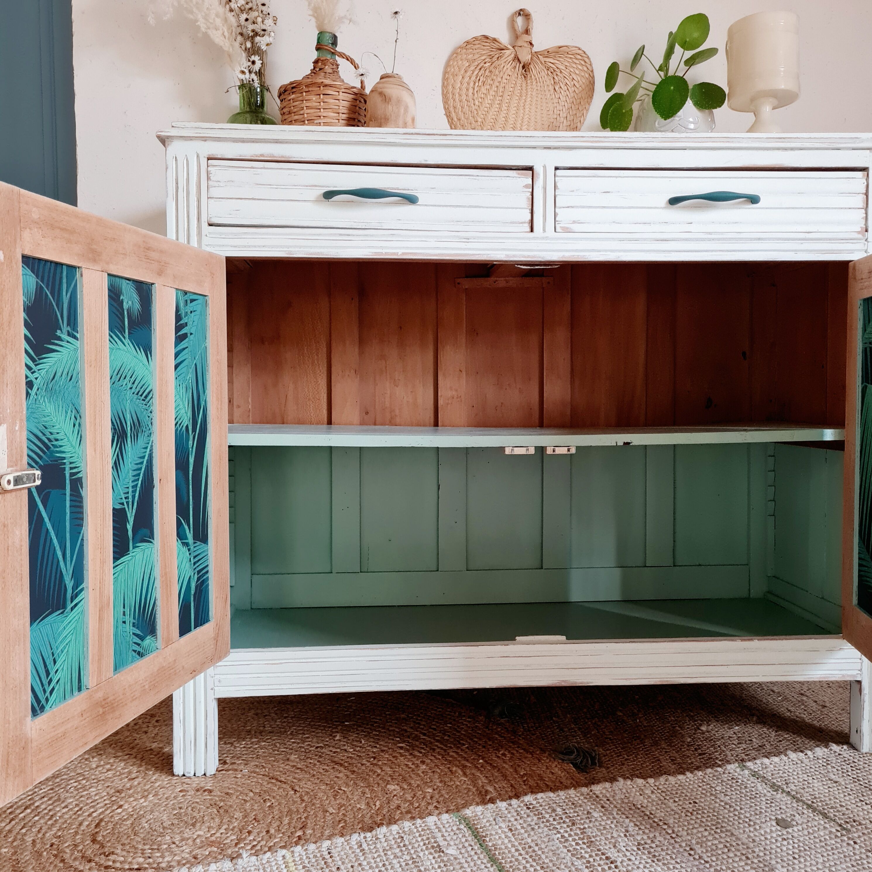 Parisian sideboard doors renovated pale green