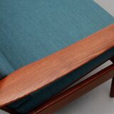 1960s armchair in teak, cushions petrol
