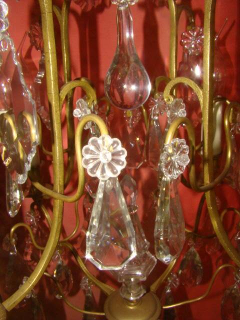 Bronze and crystal chandelier with 4 arms from the early 20th century